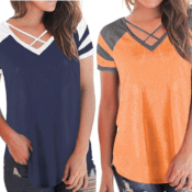 Amazon: Short Sleeve Color Block V Neck Ladies Tees $7.65 After Code (Reg....
