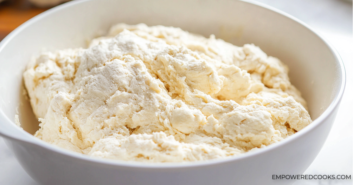 lightly mixed, thick biscuit dough