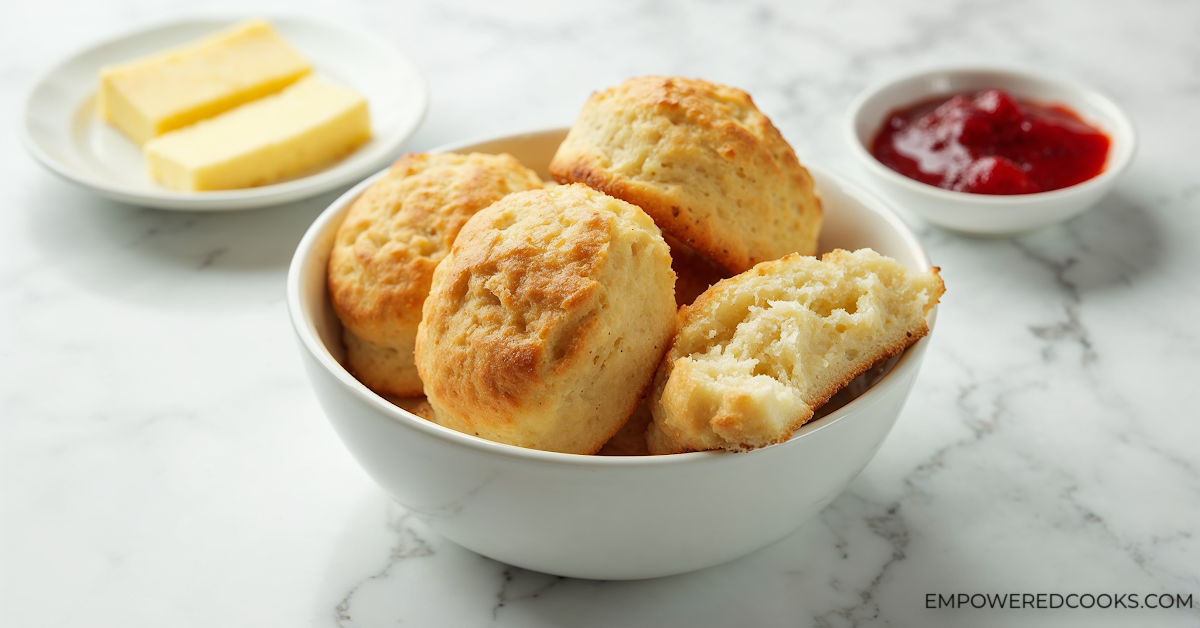 homemade biscuits with butter and jam