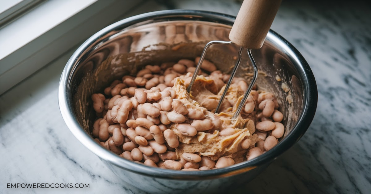 Pinto beans being mashed 