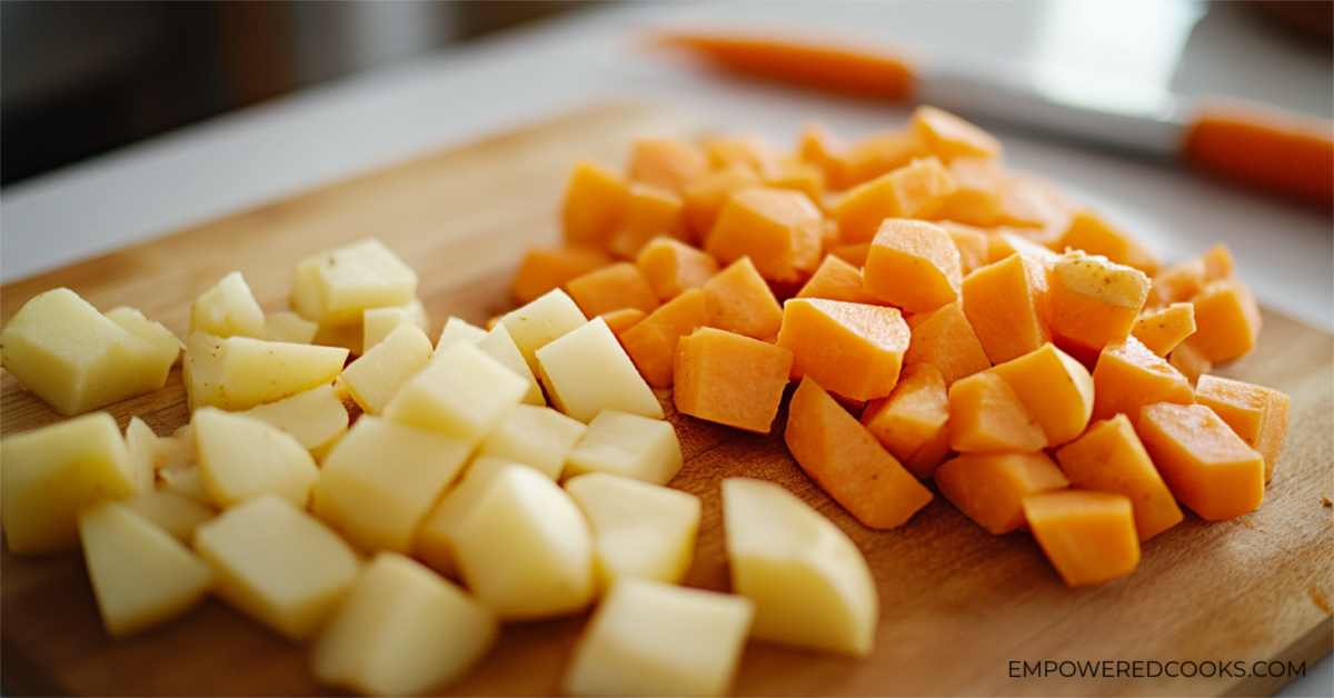 Chopped potatoes and carrots