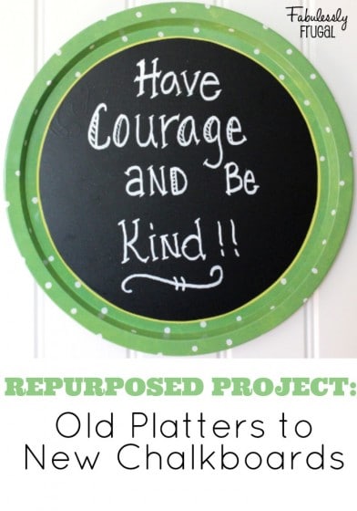 Repurpose an old dish or platter into a cute chalkboard sign!  Perfect for a Girls Camp craft project!