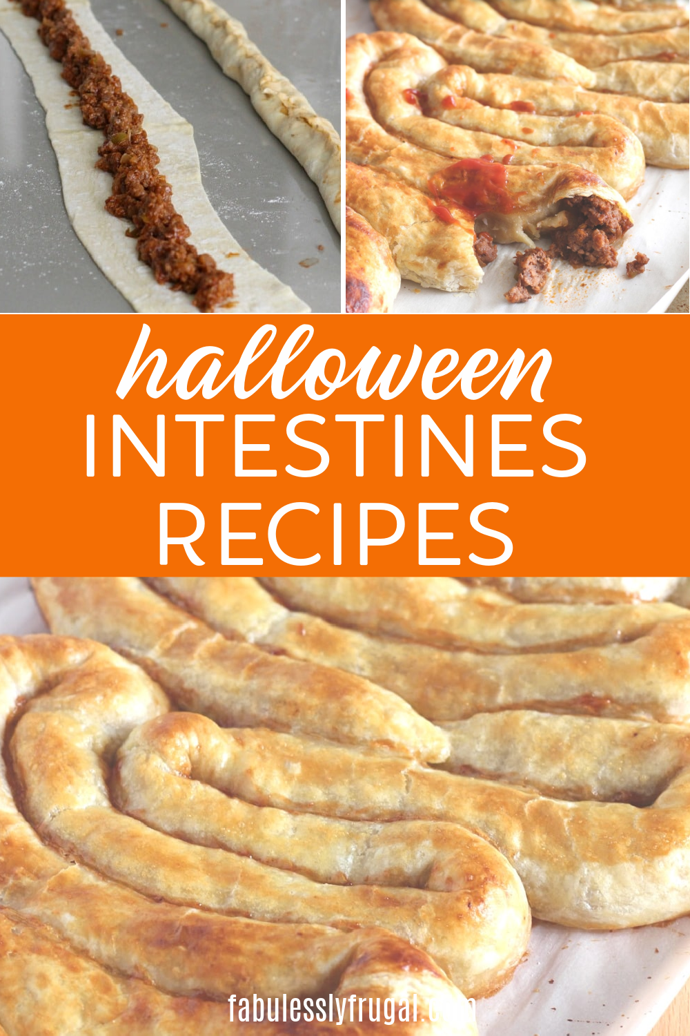 Halloween puff pastry intestines