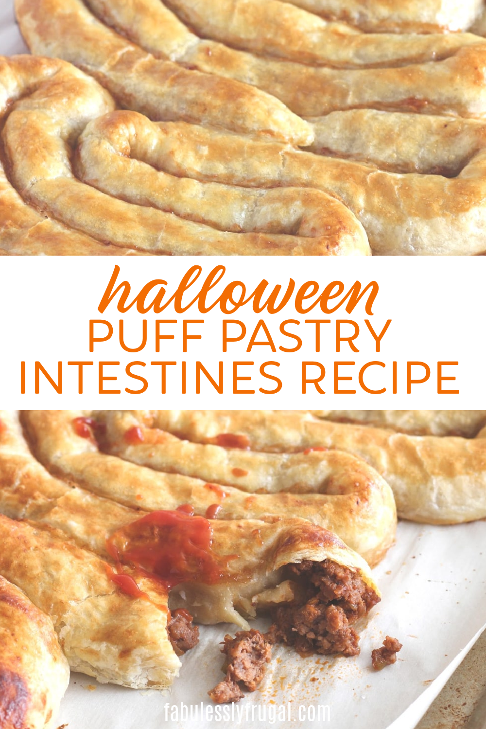 Halloween puff pastry intestines