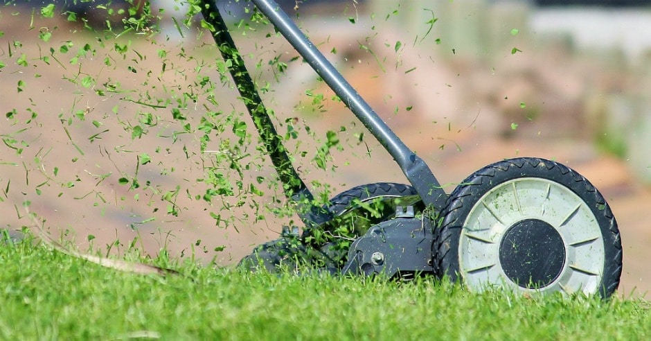 Lawn mower chopping grass