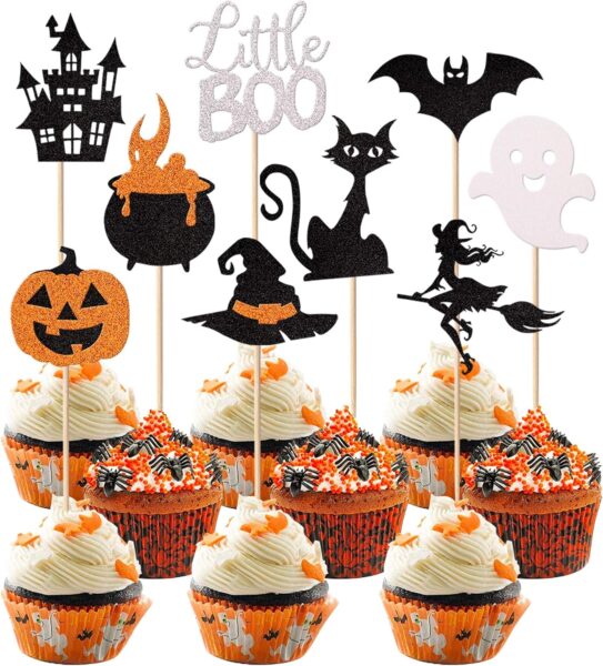 Set of glitter Halloween cupcake toppers