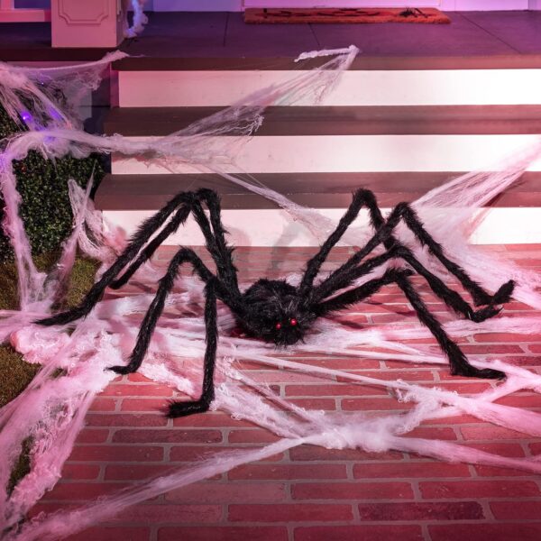 Large fuzzy black spider decoration with bendable legs
