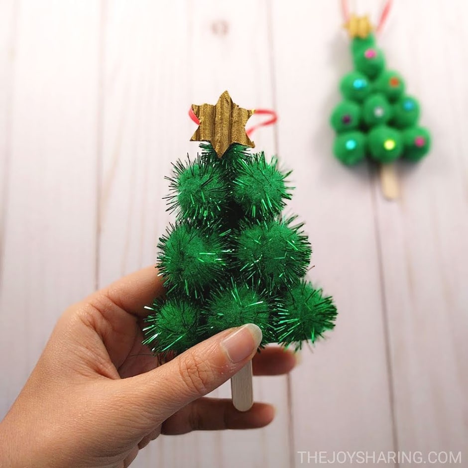 Pompom Christmas tree ornament craft for kids