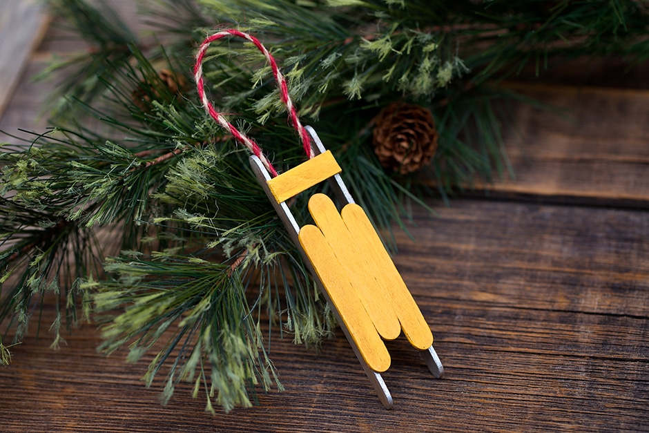Wooden sled ornament
