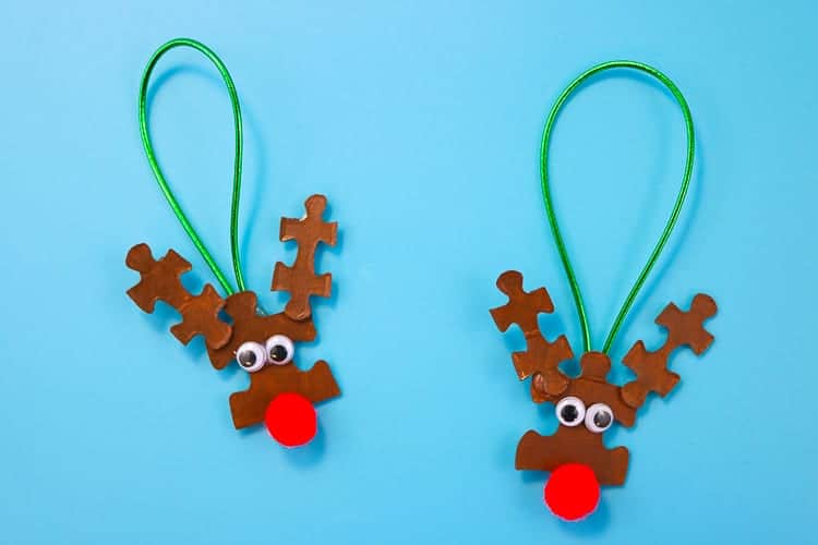 Puzzle piece reindeer ornaments