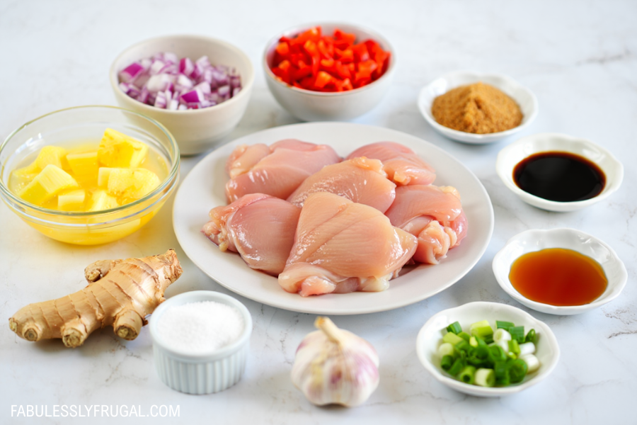 ingredients to make Hawaiian chicken with fabulessly frugal branding