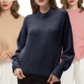 Stay Warm in Style! Mock Turtle Neck Oversize Lightweight Wool Sweater...
