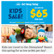 Get Away Today: Less Than $65 Per Day – Kids Disneyland Deals!
