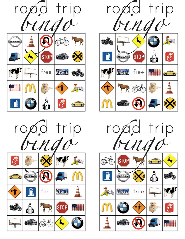 Road trip bingo sheets
