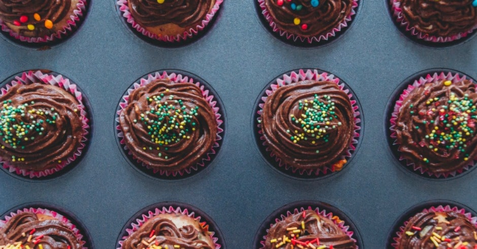 Cupcakes with chocolate icing and sprinkles