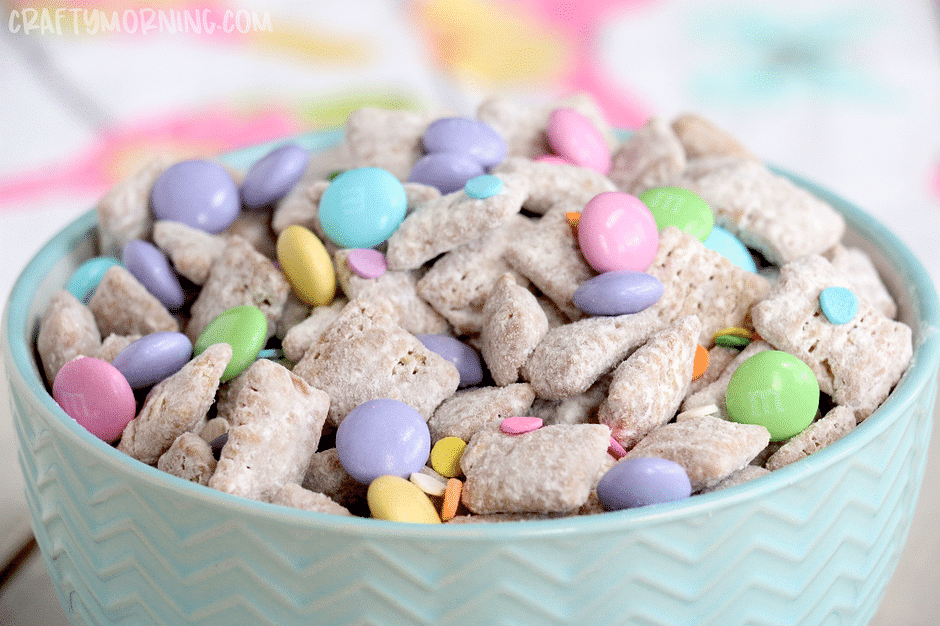 Bowl of chex cereal and colorful candies