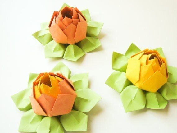 3 origami lotus flowers