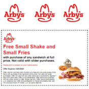 Arby's: FREE Small Shake and Fries with Sandwich Purchase