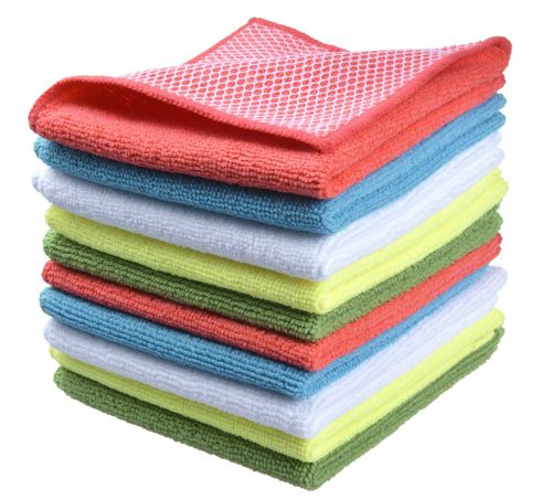 Sinland wholesale 5 color assorted Microfiber Dish Cloth Best Kitchen Cloths Cleaning Cloths With Poly Scour Side 12x12 10 Pack
