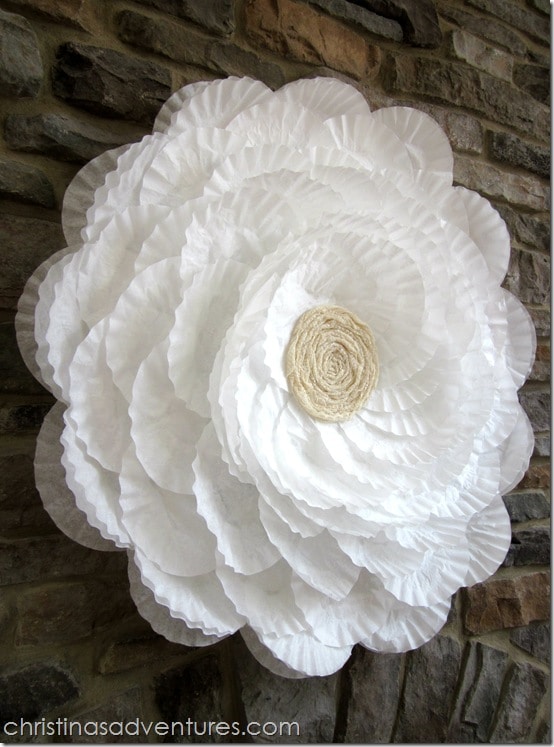 Big coffee filter flower on wall