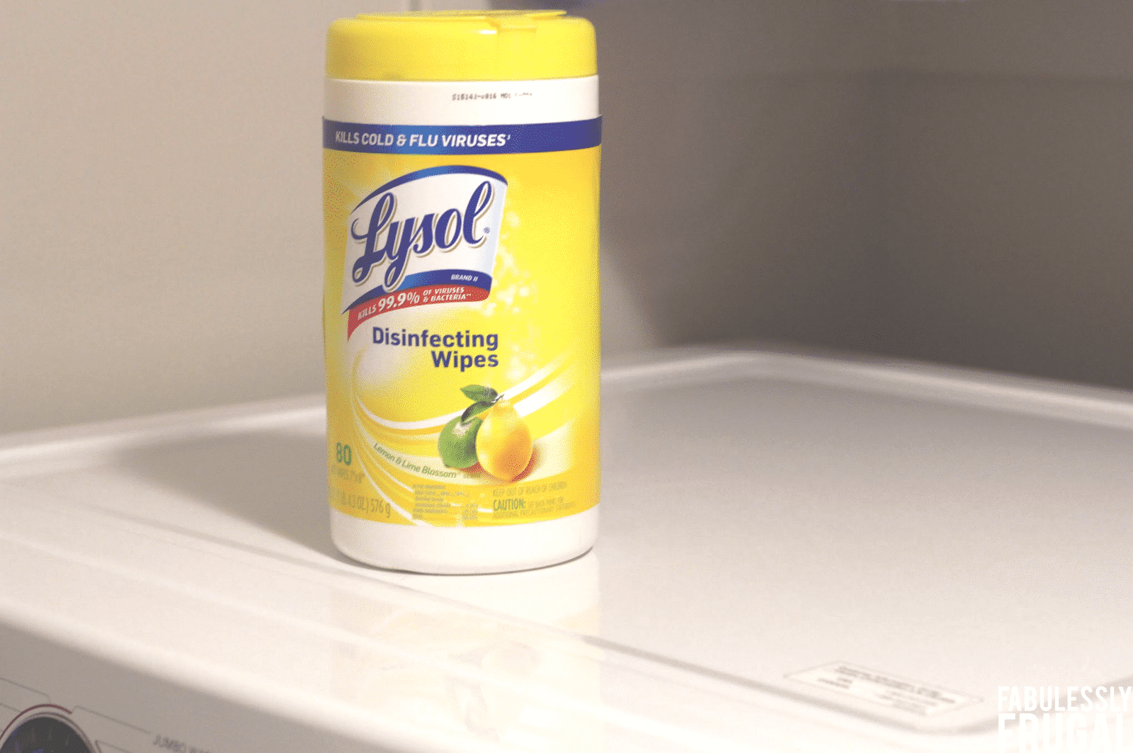 Lysol wipes on top of washing machine