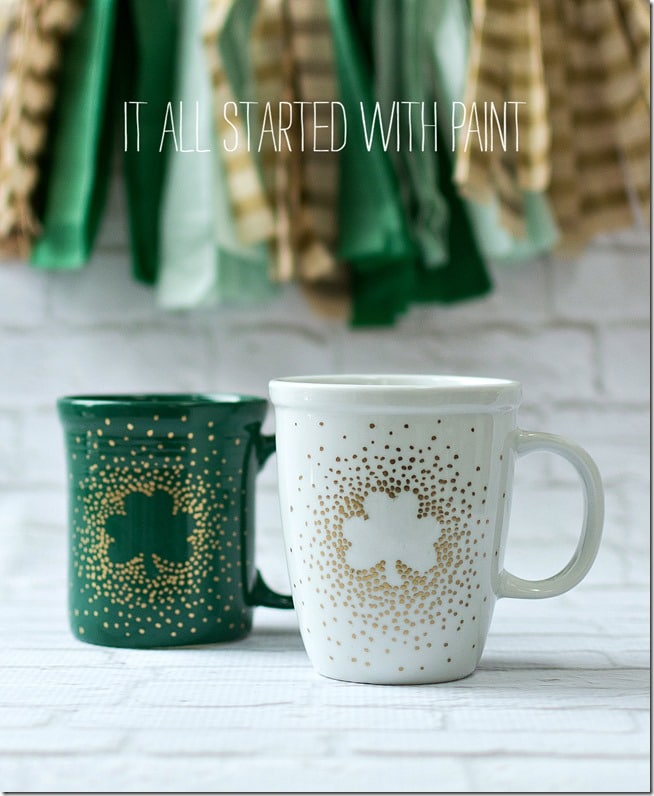 Green and white shamrock coffee mugs