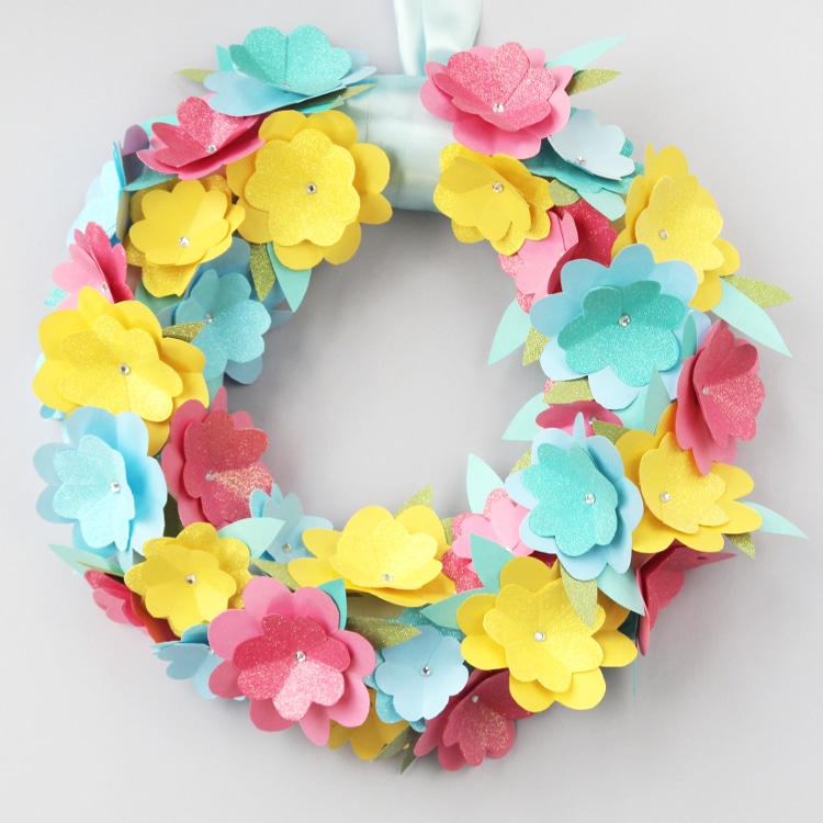 Colorful spring paper flower wreath
