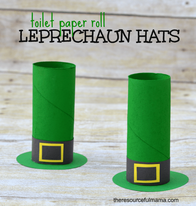 Two tall leprechaun hats made from toilet rolls