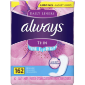 Amazon: 162 Count Always Thin Daily Wrapped Liners, Unscented $5.09 (Reg....