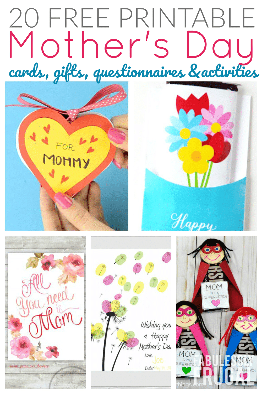 20 free Mother's Day Printables, Gifts, Cards, and Questionairres