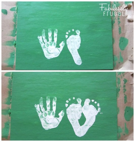 Green canvas with footprints