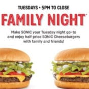 Sonic Drive In: Half Price Cheeseburgers Every Tuesday