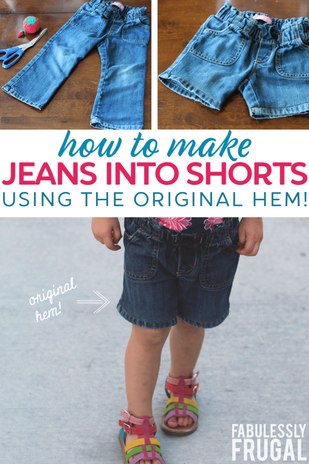 How to turn jeans into shorts using the original hem