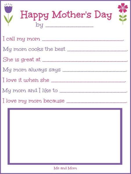 DIY mother's day card questionnaire printable