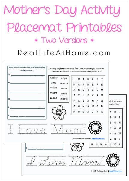 Printable Mother's Day placemat activity