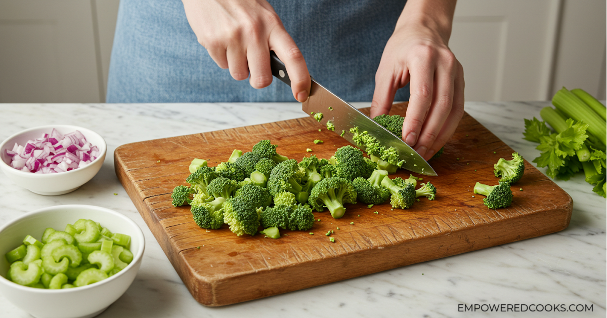 chopping fresh veggies