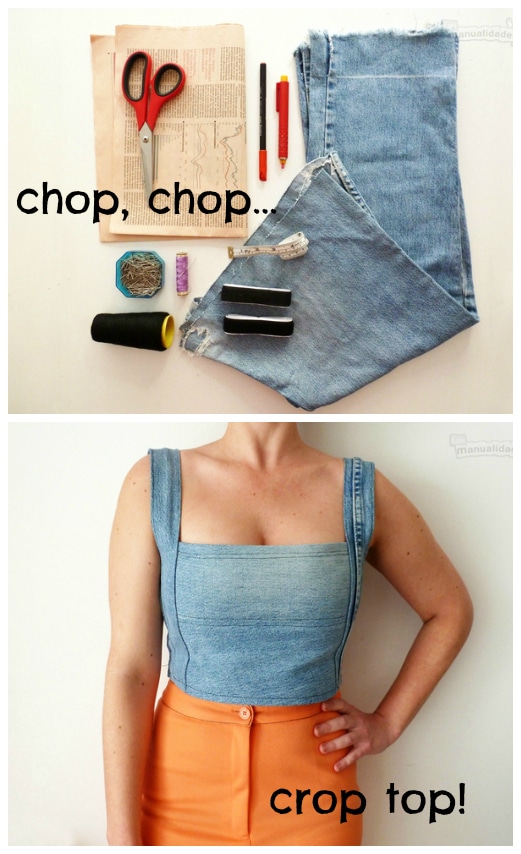Upcycle Old jeans, new top, chop chop!