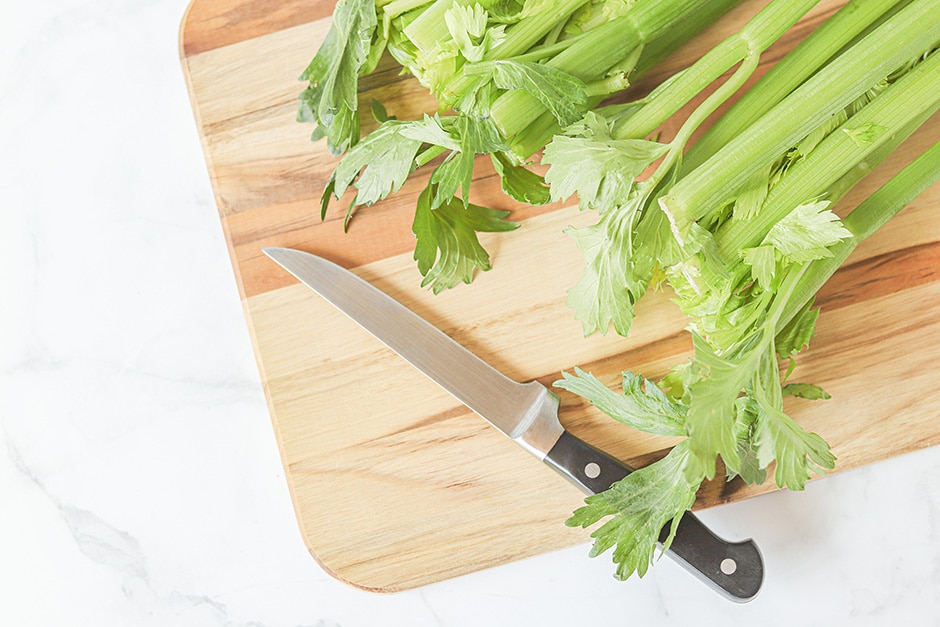 Celery on cutting board