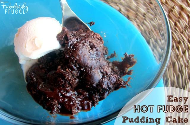Hot fudge pudding cake with ice cream