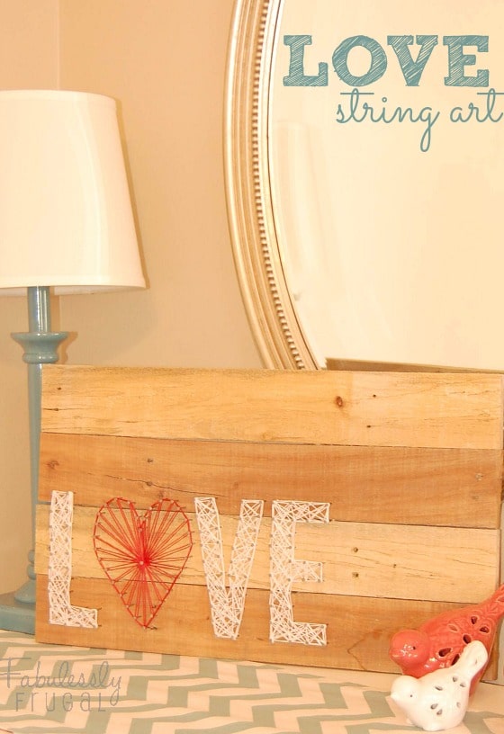 valentine's day love string art on pallet wood sign