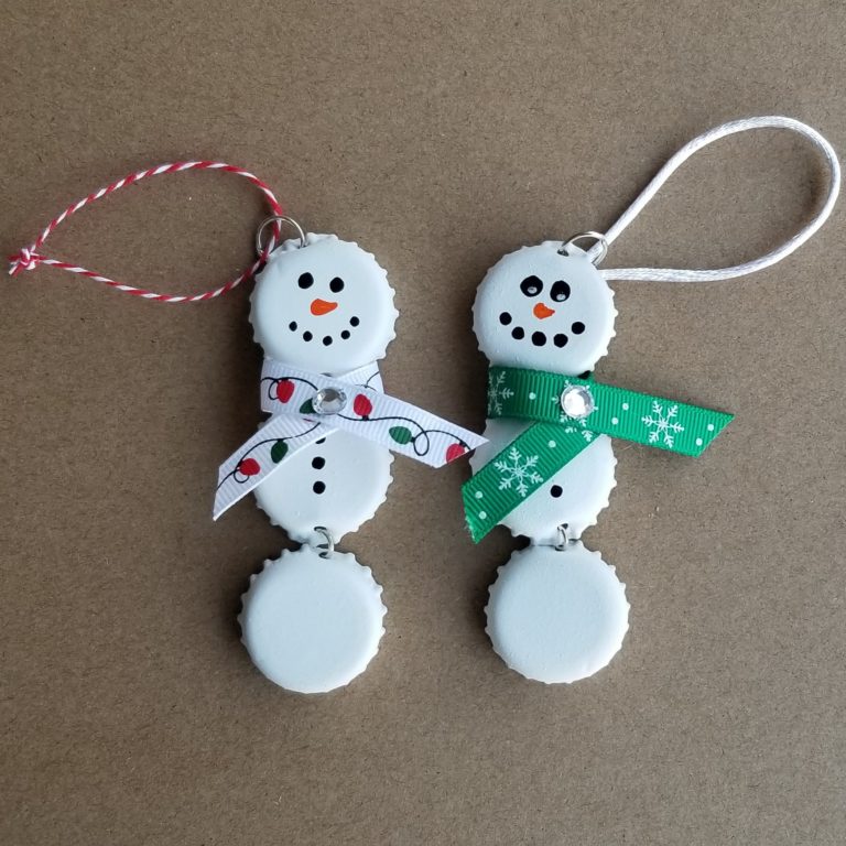 Two bottlecap snowmen ornaments
