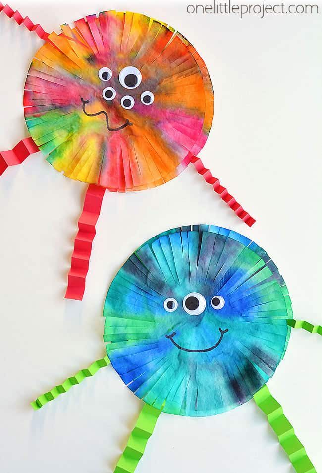 Tie-dye coffee filter monsters craft for kids