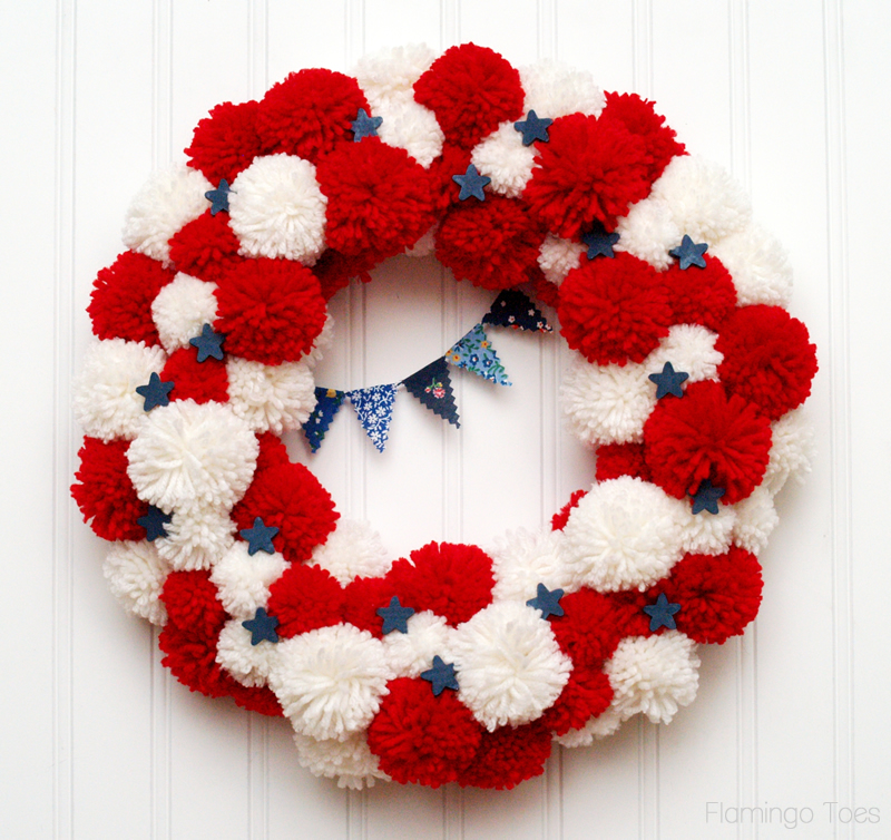 Red white and blue pom pom wreath