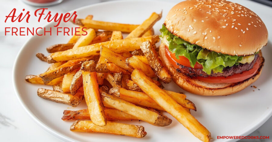 crispy air fryer french fries with a burger