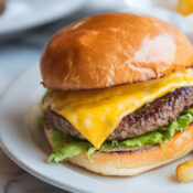 summer picnic dinner in the air fryer: hamburger and french fries