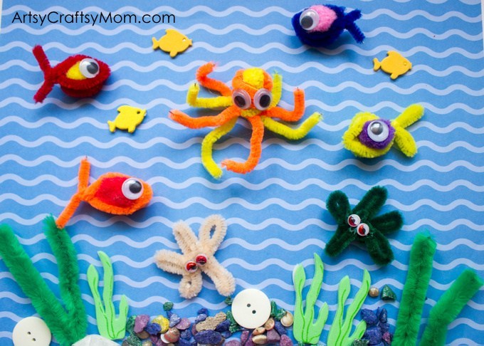 Pipe cleaner fish, octopus, and star fish