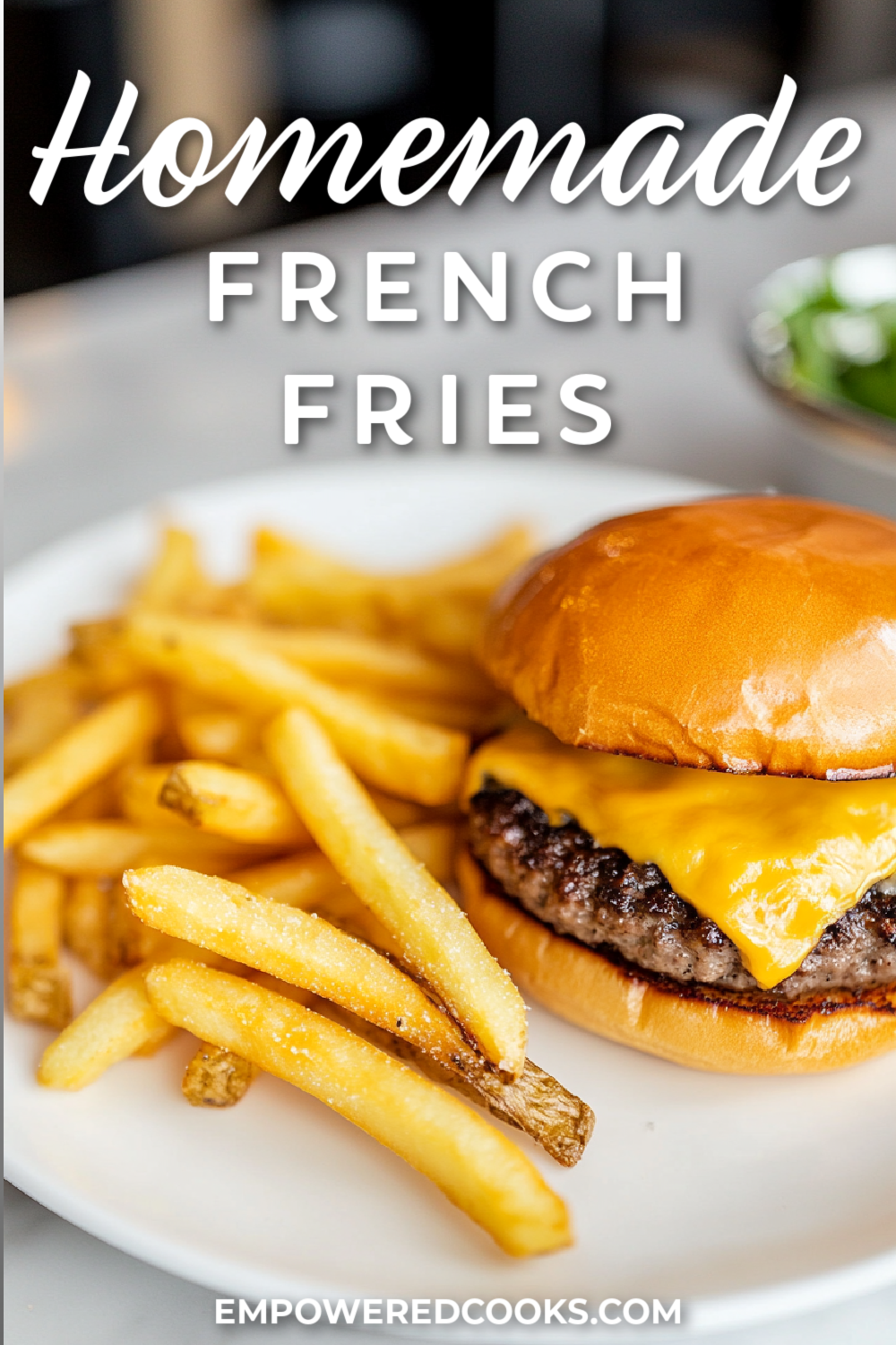 Homemade fries with a cheeseburger