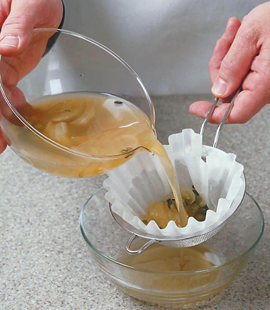 Straining stock with a coffee filter 