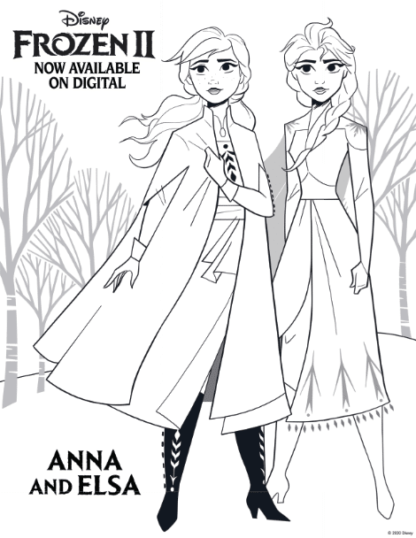 Printable Anna and Elsa coloring page