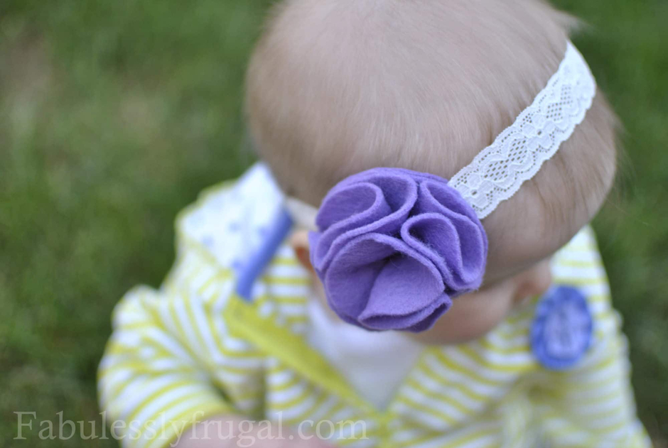 Baby wearing floral headband